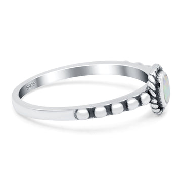 Oval Shape Ring Band Lab Created White Opal 925 Sterling Silver (7mm)
